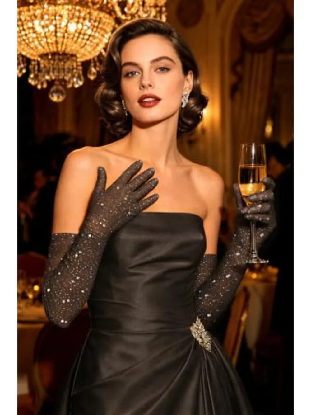 Metallic Mesh Long Opera Gloves for Wedding Party